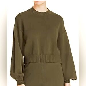 LINI Harlow Army Green Balloon Sleeve Crop Length Crew Neck Sweater - Size Large